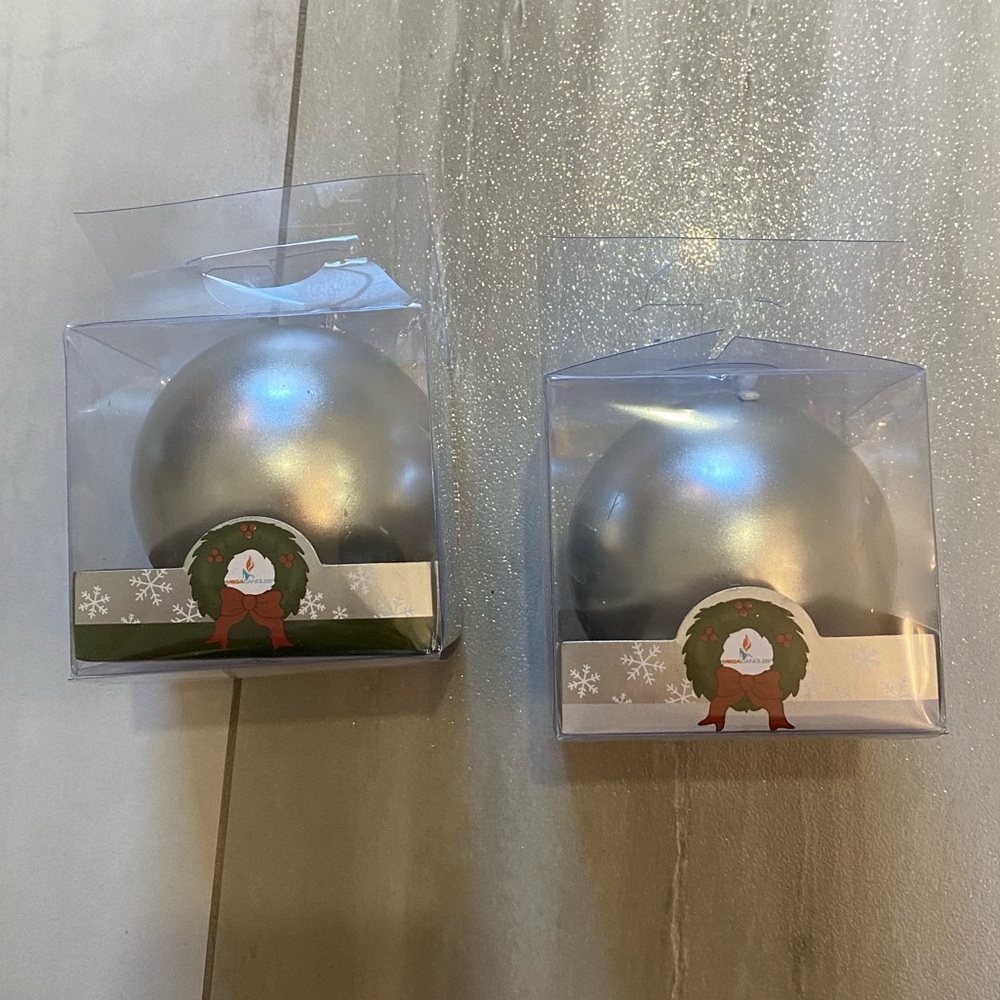 Bundle Pair of Silver Metallic Round 3” Ball Decorative Candles